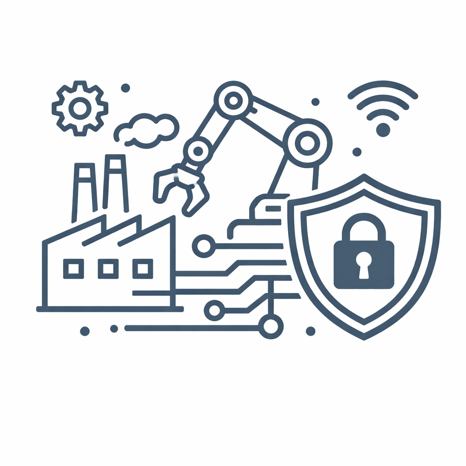 Blue gray outline factory automation security icon